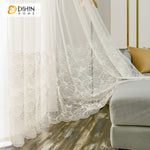 DIHIN HOME Pastoral White Banana Leaves,Sheer Curtain,Grommet Window Curtain for Living Room ,52x63-inch,1 Panel Curtains custom curtains blackout curtains curtains for living room curtain fabric linen curtains