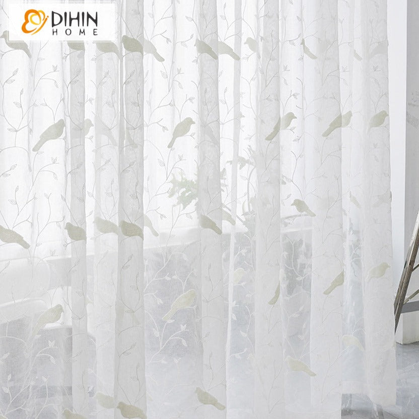 DIHIN HOME Pastoral White Bird Embroidered Sheer Curtain, Grommet Window Curtain for Living Room ,52x63-inch,1 Panel Roman Shades Curtains Window Blinds custom curtains blackout curtains curtains for living room sheer curtains curtain fabric linen curtains kitchen curtains velvet curtains pinch pleat curtains bay window curtains outdoor curtains pleated curtains floral curtains dining room curtains kitchen valances drapes for bedroom patio curtains nursery curtains grommet curtains