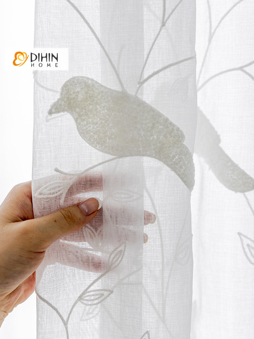 DIHIN HOME Pastoral White Bird Embroidered Sheer Curtain, Grommet Window Curtain for Living Room ,52x63-inch,1 Panel Roman Shades Curtains Window Blinds custom curtains blackout curtains curtains for living room sheer curtains curtain fabric linen curtains kitchen curtains velvet curtains pinch pleat curtains bay window curtains outdoor curtains pleated curtains floral curtains dining room curtains kitchen valances drapes for bedroom patio curtains nursery curtains grommet curtains