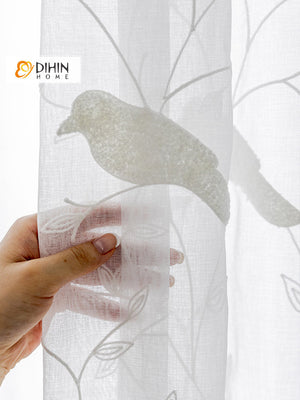 DIHIN HOME Pastoral White Bird Embroidered Sheer Curtain, Grommet Window Curtain for Living Room ,52x63-inch,1 Panel Roman Shades Curtains Window Blinds custom curtains blackout curtains curtains for living room sheer curtains curtain fabric linen curtains kitchen curtains velvet curtains pinch pleat curtains bay window curtains outdoor curtains pleated curtains floral curtains dining room curtains kitchen valances drapes for bedroom patio curtains nursery curtains grommet curtains