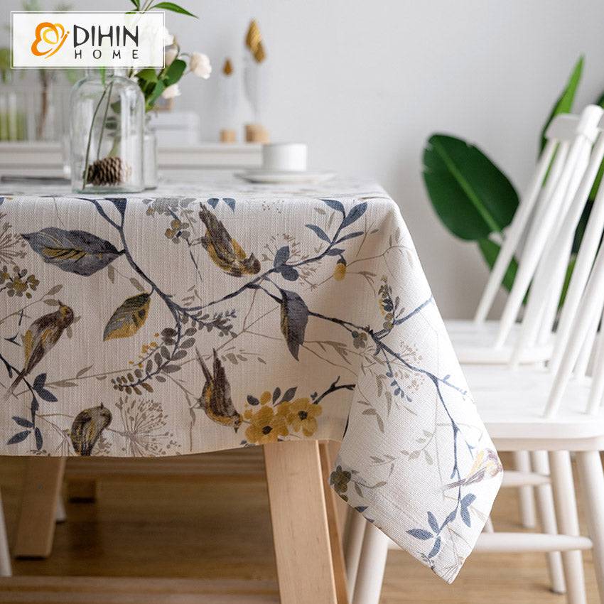 DIHIN HOME Pastoral White Color Bird and Tree Printed Tablecloth For Rectangle Tables,Custom Washed Linen Tablecloth,Handmade Rectangle Table Cover Roman Shades Curtains Window Blinds custom curtains blackout curtains curtains for living room sheer curtains curtain fabric linen curtains kitchen curtains velvet curtains pinch pleat curtains bay window curtains outdoor curtains pleated curtains floral curtains dining room curtains kitchen valances drapes for bedroom patio curtains nursery curtains grommet cur
