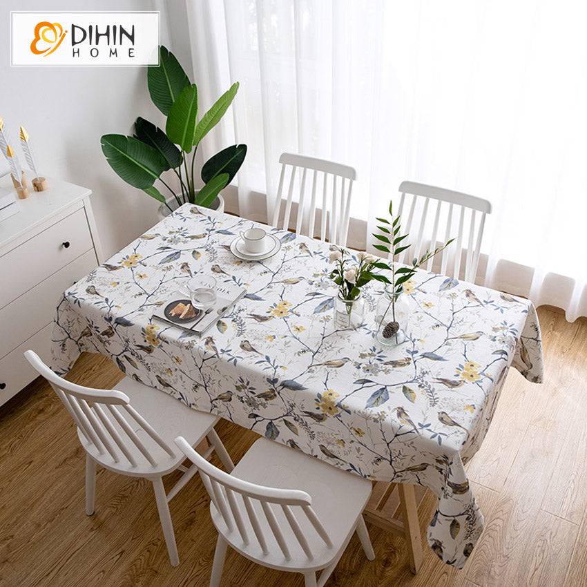 DIHIN HOME Pastoral White Color Bird and Tree Printed Tablecloth For Rectangle Tables,Custom Washed Linen Tablecloth,Handmade Rectangle Table Cover Roman Shades Curtains Window Blinds custom curtains blackout curtains curtains for living room sheer curtains curtain fabric linen curtains kitchen curtains velvet curtains pinch pleat curtains bay window curtains outdoor curtains pleated curtains floral curtains dining room curtains kitchen valances drapes for bedroom patio curtains nursery curtains grommet cur