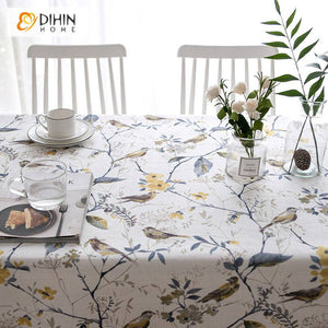 DIHIN HOME Pastoral White Color Bird and Tree Printed Tablecloth For Rectangle Tables,Custom Washed Linen Tablecloth,Handmade Rectangle Table Cover Roman Shades Curtains Window Blinds custom curtains blackout curtains curtains for living room sheer curtains curtain fabric linen curtains kitchen curtains velvet curtains pinch pleat curtains bay window curtains outdoor curtains pleated curtains floral curtains dining room curtains kitchen valances drapes for bedroom patio curtains nursery curtains grommet cur