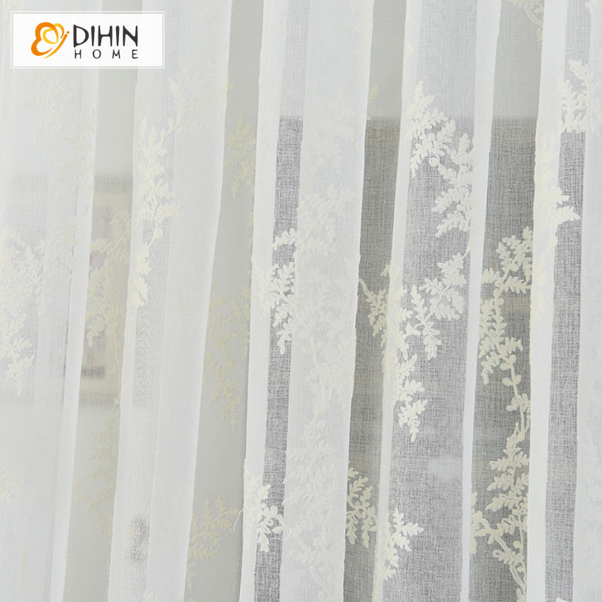 DIHIN HOME Pastoral White Cotton Linen,Sheer Curtain,Grommet Window Curtain for Living Room ,52x63-inch,1 Panel Curtains custom curtains blackout curtains curtains for living room curtain fabric linen curtains
