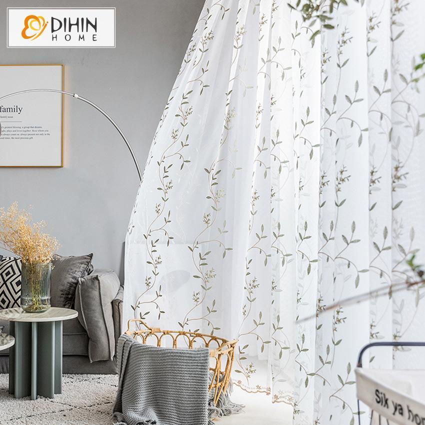 DIHIN HOME Pastoral White Embroidered Leaves,Sheer Curtain, Grommet Window Curtain for Living Room ,52x63-inch,1 Panel Roman Shades Curtains Window Blinds custom curtains blackout curtains curtains for living room sheer curtains curtain fabric linen curtains kitchen curtains velvet curtains pinch pleat curtains bay window curtains outdoor curtains pleated curtains floral curtains dining room curtains kitchen valances drapes for bedroom patio curtains nursery curtains grommet curtains