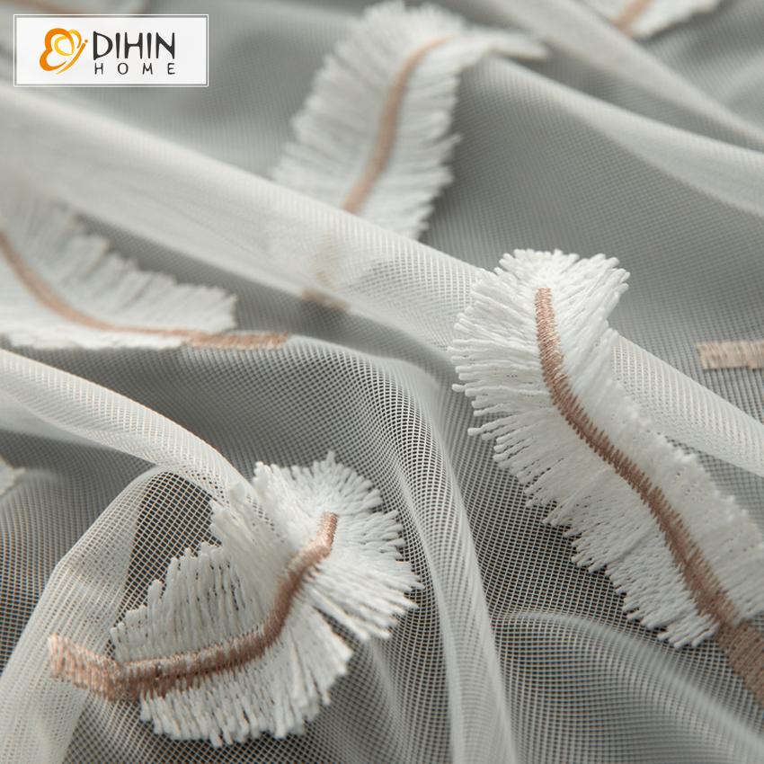 DIHIN HOME Pastoral White Feather Embroidered,Sheer Curtain,Grommet Window Curtain for Living Room ,52x63-inch,1 Panel Curtains custom curtains blackout curtains curtains for living room curtain fabric linen curtains