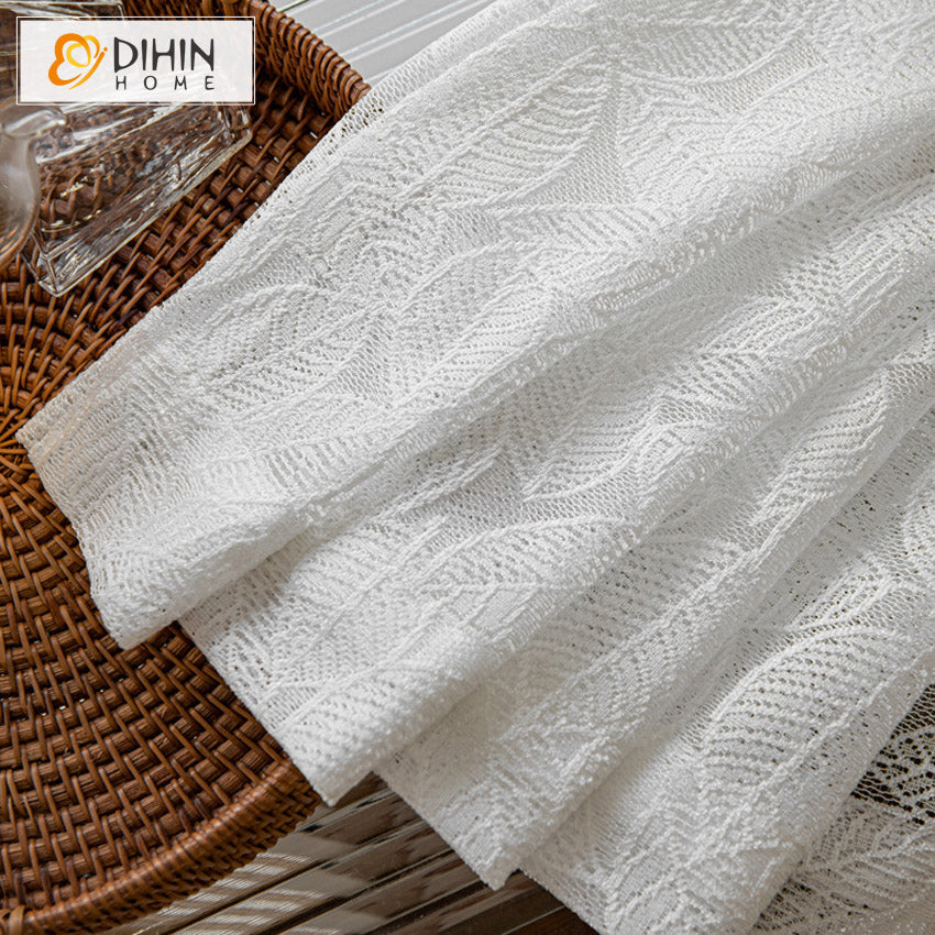 DIHIN HOME Pastoral White Leaves Embroidered,Sheer Curtain,Blackout Grommet Window Curtain for Living Room ,52x63-inch,1 Panel Roman Shades Curtains Window Blinds custom curtains blackout curtains curtains for living room sheer curtains curtain fabric linen curtains kitchen curtains velvet curtains pinch pleat curtains bay window curtains outdoor curtains pleated curtains floral curtains dining room curtains kitchen valances drapes for bedroom patio curtains nursery curtains grommet curtains