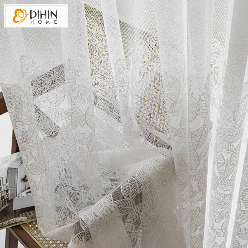 DIHIN HOME Pastoral White Leaves Embroidered,Sheer Curtain,Blackout Grommet Window Curtain for Living Room ,52x63-inch,1 Panel Roman Shades Curtains Window Blinds custom curtains blackout curtains curtains for living room sheer curtains curtain fabric linen curtains kitchen curtains velvet curtains pinch pleat curtains bay window curtains outdoor curtains pleated curtains floral curtains dining room curtains kitchen valances drapes for bedroom patio curtains nursery curtains grommet curtains