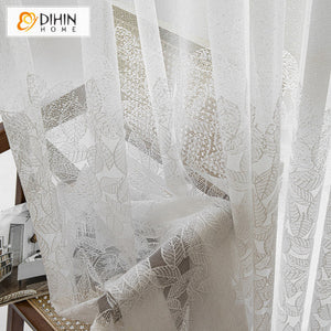 DIHIN HOME Pastoral White Leaves Embroidered,Sheer Curtain,Blackout Grommet Window Curtain for Living Room ,52x63-inch,1 Panel Roman Shades Curtains Window Blinds custom curtains blackout curtains curtains for living room sheer curtains curtain fabric linen curtains kitchen curtains velvet curtains pinch pleat curtains bay window curtains outdoor curtains pleated curtains floral curtains dining room curtains kitchen valances drapes for bedroom patio curtains nursery curtains grommet curtains