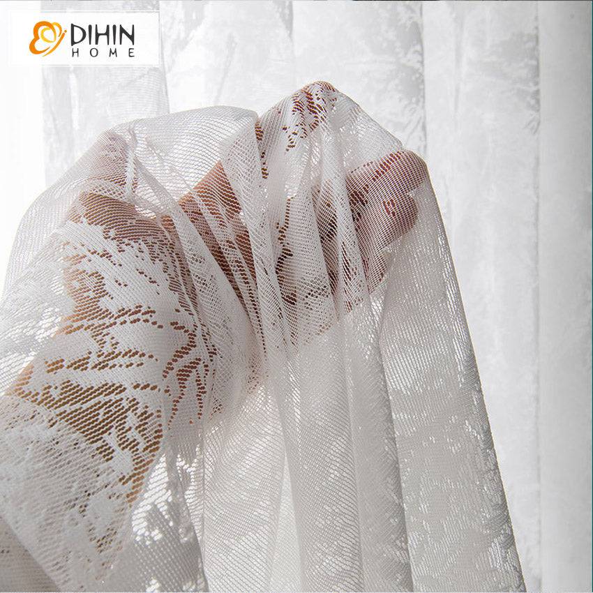 DIHIN HOME Pastoral White Maple Leaf Yarn-dyed Sheer Curtain,Grommet Window Curtain for Living Room ,52x63-inch,1 Panel Roman Shades Curtains Window Blinds custom curtains blackout curtains curtains for living room sheer curtains curtain fabric linen curtains kitchen curtains velvet curtains pinch pleat curtains bay window curtains outdoor curtains pleated curtains floral curtains dining room curtains kitchen valances drapes for bedroom patio curtains nursery curtains grommet curtains