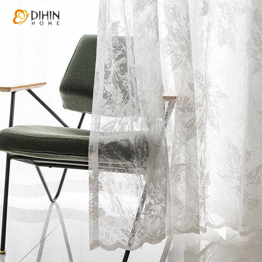DIHIN HOME Pastoral White Maple Leaf Yarn-dyed Sheer Curtain,Grommet Window Curtain for Living Room ,52x63-inch,1 Panel Roman Shades Curtains Window Blinds custom curtains blackout curtains curtains for living room sheer curtains curtain fabric linen curtains kitchen curtains velvet curtains pinch pleat curtains bay window curtains outdoor curtains pleated curtains floral curtains dining room curtains kitchen valances drapes for bedroom patio curtains nursery curtains grommet curtains