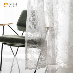 DIHIN HOME Pastoral White Maple Leaf Yarn-dyed Sheer Curtain,Grommet Window Curtain for Living Room ,52x63-inch,1 Panel Roman Shades Curtains Window Blinds custom curtains blackout curtains curtains for living room sheer curtains curtain fabric linen curtains kitchen curtains velvet curtains pinch pleat curtains bay window curtains outdoor curtains pleated curtains floral curtains dining room curtains kitchen valances drapes for bedroom patio curtains nursery curtains grommet curtains
