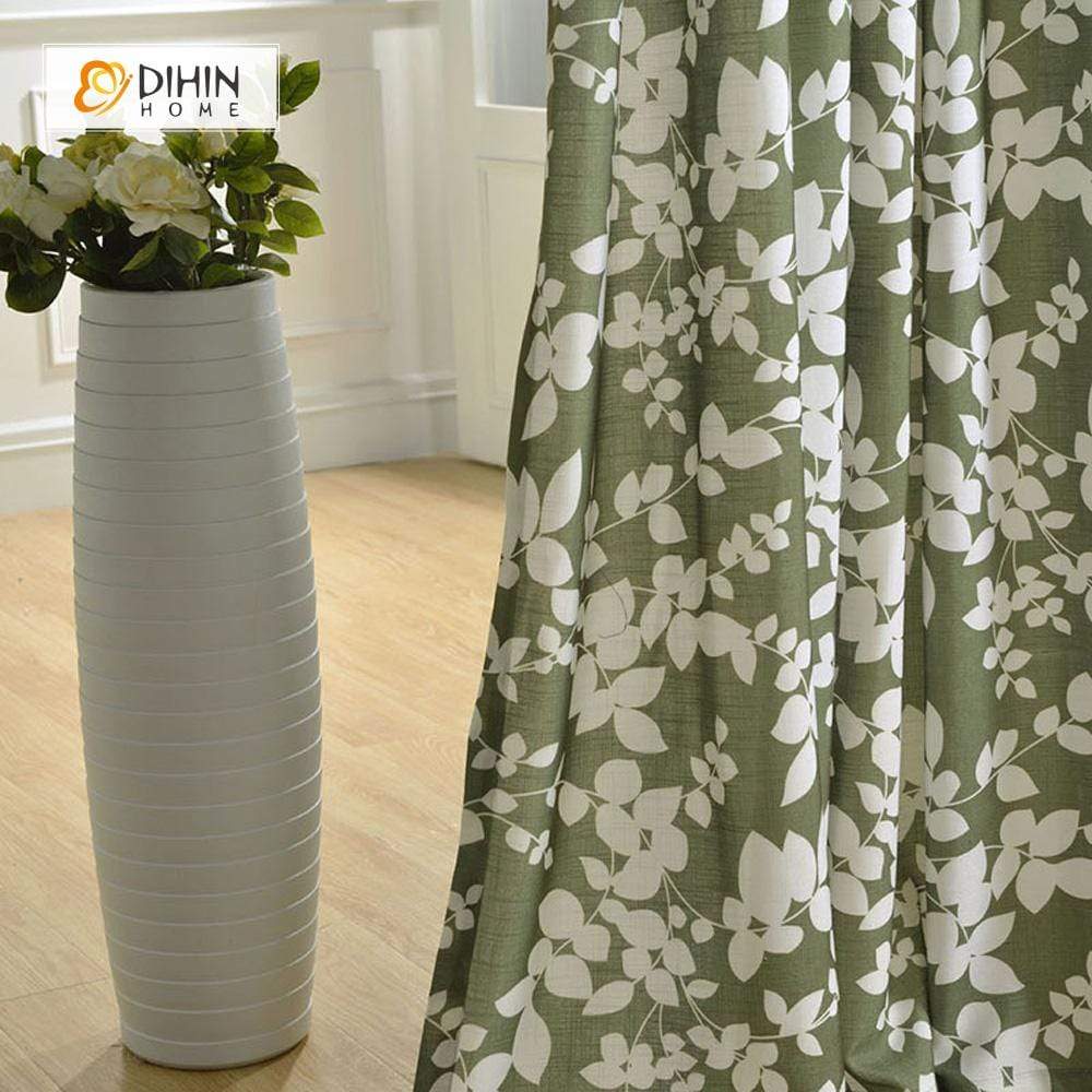 DIHIN HOME Pastoral White Plants Printed，Blackout Grommet Window Curtain for Living Room ,52x63-inch,1 Panel Roman Shades Curtains Window Blinds custom curtains blackout curtains curtains for living room sheer curtains curtain fabric linen curtains kitchen curtains velvet curtains pinch pleat curtains bay window curtains outdoor curtains pleated curtains floral curtains dining room curtains kitchen valances drapes for bedroom patio curtains nursery curtains grommet curtains