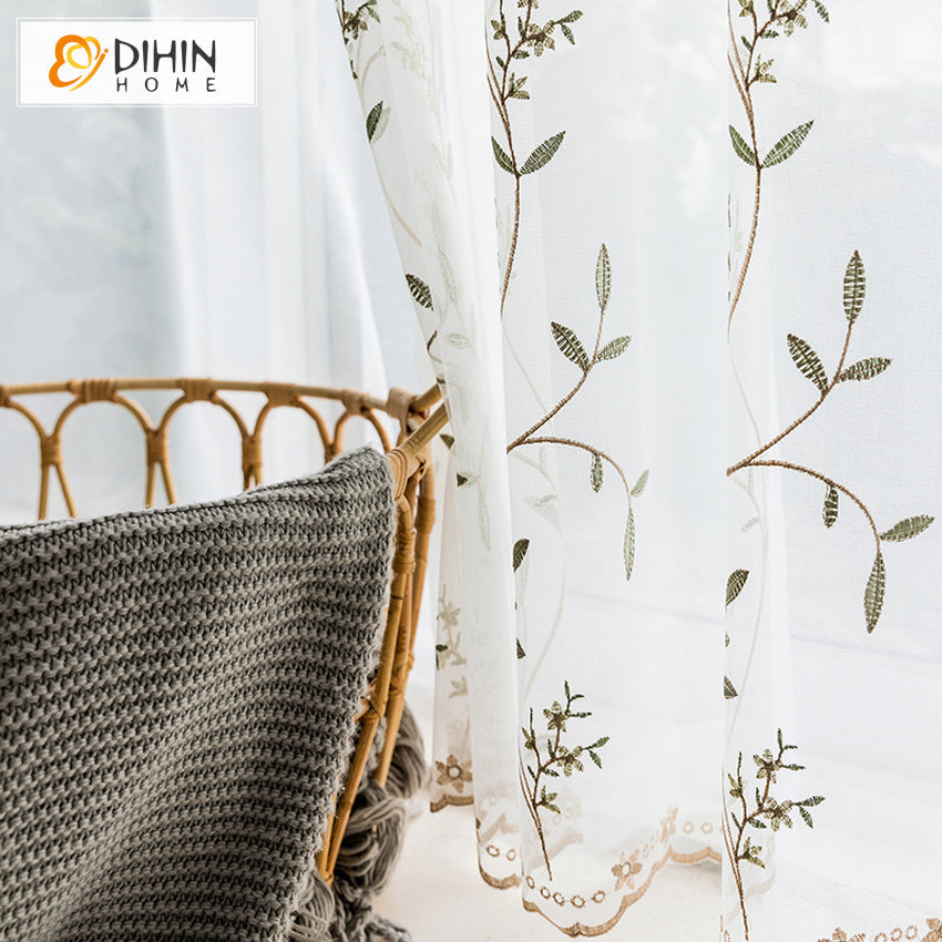 DIHIN HOME Pastoral Willow Branch Embroidered,Sheer Curtain,Grommet Window Curtain for Living Room ,52x63-inch,1 Panel Roman Shades Curtains Window Blinds custom curtains blackout curtains curtains for living room sheer curtains curtain fabric linen curtains kitchen curtains velvet curtains pinch pleat curtains bay window curtains outdoor curtains pleated curtains floral curtains dining room curtains kitchen valances drapes for bedroom patio curtains nursery curtains grommet curtains