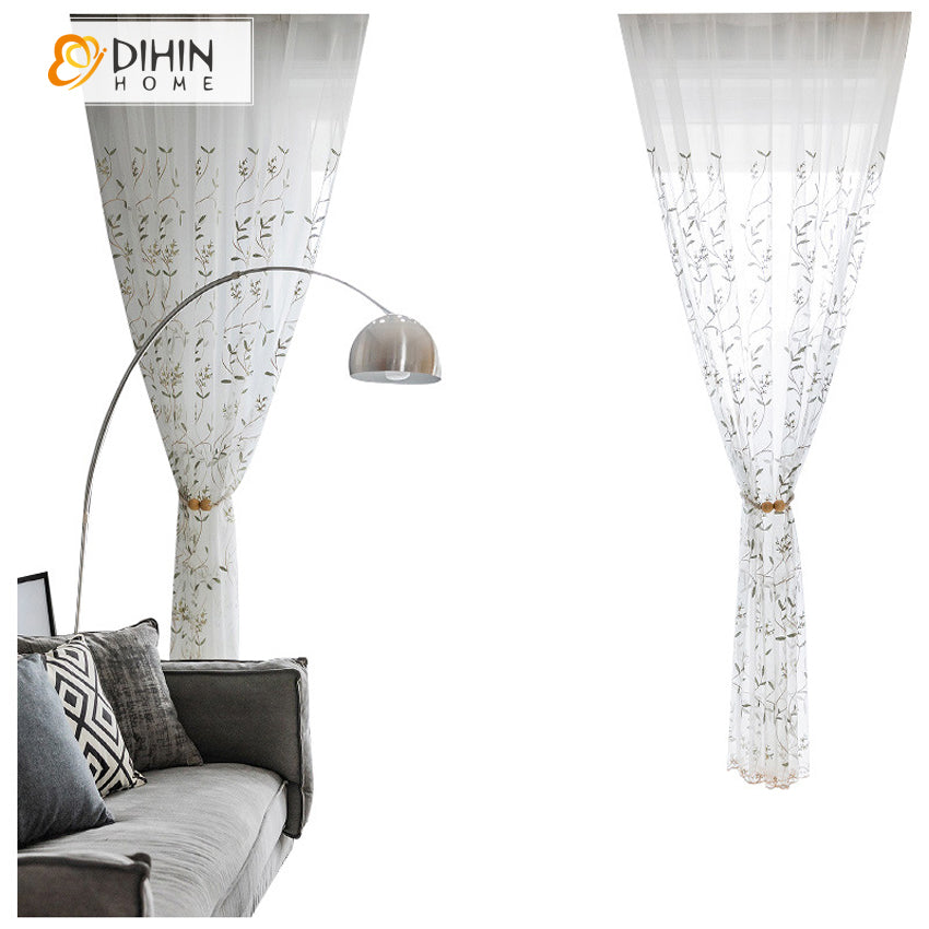 DIHIN HOME Pastoral Willow Branch Embroidered,Sheer Curtain,Grommet Window Curtain for Living Room ,52x63-inch,1 Panel Roman Shades Curtains Window Blinds custom curtains blackout curtains curtains for living room sheer curtains curtain fabric linen curtains kitchen curtains velvet curtains pinch pleat curtains bay window curtains outdoor curtains pleated curtains floral curtains dining room curtains kitchen valances drapes for bedroom patio curtains nursery curtains grommet curtains