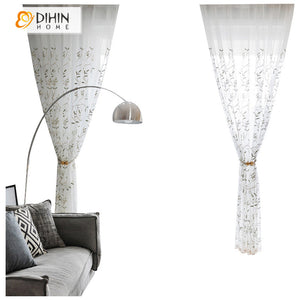 DIHIN HOME Pastoral Willow Branch Embroidered,Sheer Curtain,Grommet Window Curtain for Living Room ,52x63-inch,1 Panel Roman Shades Curtains Window Blinds custom curtains blackout curtains curtains for living room sheer curtains curtain fabric linen curtains kitchen curtains velvet curtains pinch pleat curtains bay window curtains outdoor curtains pleated curtains floral curtains dining room curtains kitchen valances drapes for bedroom patio curtains nursery curtains grommet curtains