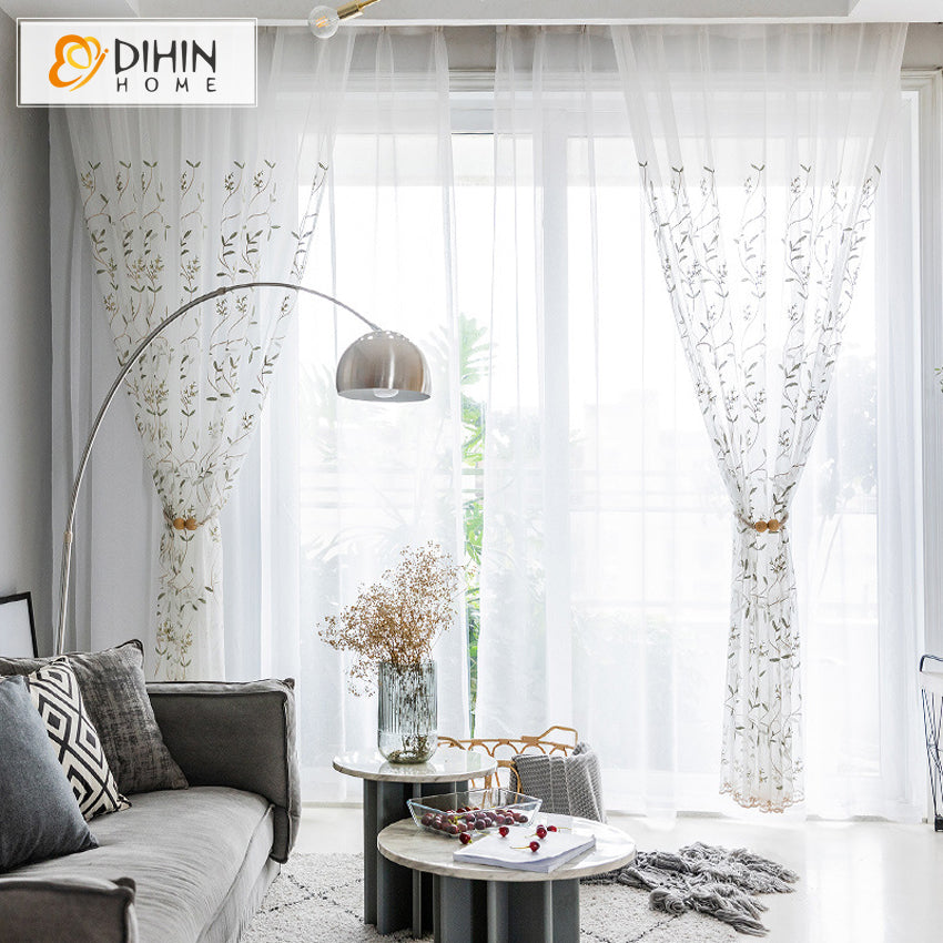 DIHIN HOME Pastoral Willow Branch Embroidered,Sheer Curtain,Grommet Window Curtain for Living Room ,52x63-inch,1 Panel Roman Shades Curtains Window Blinds custom curtains blackout curtains curtains for living room sheer curtains curtain fabric linen curtains kitchen curtains velvet curtains pinch pleat curtains bay window curtains outdoor curtains pleated curtains floral curtains dining room curtains kitchen valances drapes for bedroom patio curtains nursery curtains grommet curtains