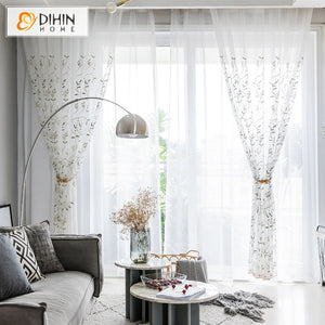 DIHIN HOME Pastoral Willow Branch Embroidered,Sheer Curtain,Grommet Window Curtain for Living Room ,52x63-inch,1 Panel Roman Shades Curtains Window Blinds custom curtains blackout curtains curtains for living room sheer curtains curtain fabric linen curtains kitchen curtains velvet curtains pinch pleat curtains bay window curtains outdoor curtains pleated curtains floral curtains dining room curtains kitchen valances drapes for bedroom patio curtains nursery curtains grommet curtains