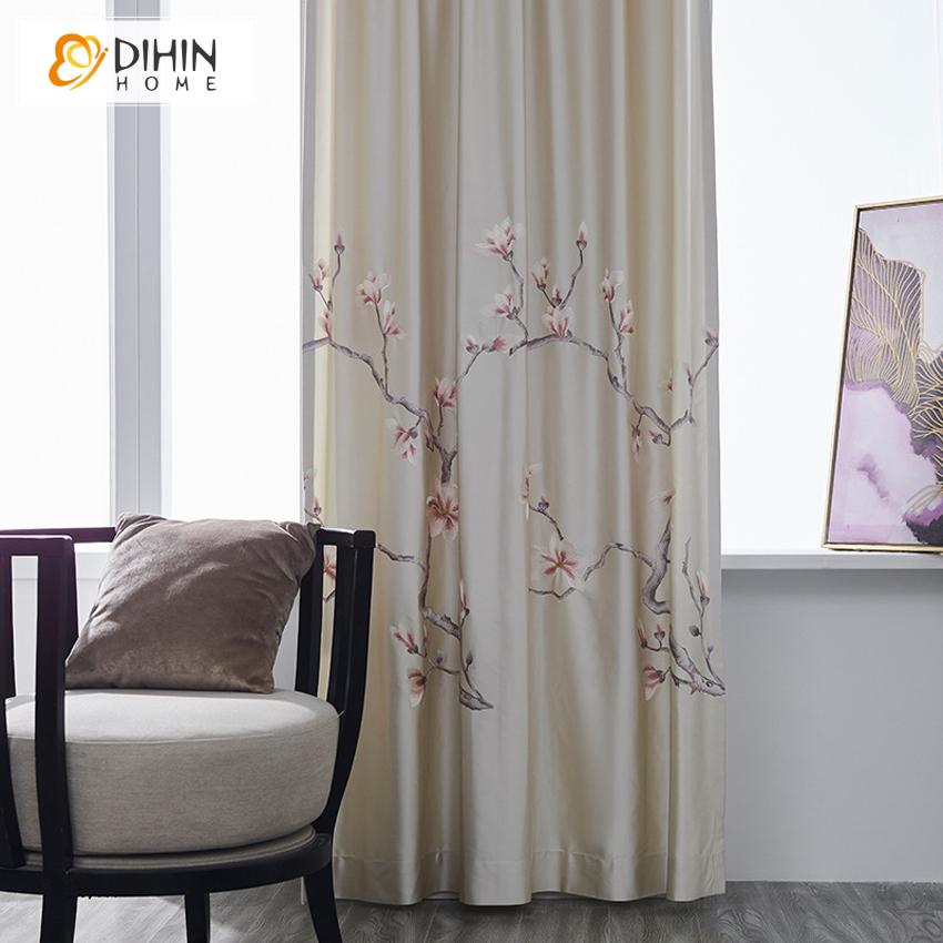 DIHIN HOME Pastoral Wintersweet High Precision Imitation Silk Embroidered Curtains,Blackout Grommet Window Curtain for Living Room ,52x63-inch,1 Panel Roman Shades Curtains Window Blinds custom curtains blackout curtains curtains for living room sheer curtains curtain fabric linen curtains kitchen curtains velvet curtains pinch pleat curtains bay window curtains outdoor curtains pleated curtains floral curtains dining room curtains kitchen valances drapes for bedroom patio curtains nursery curtains grommet 