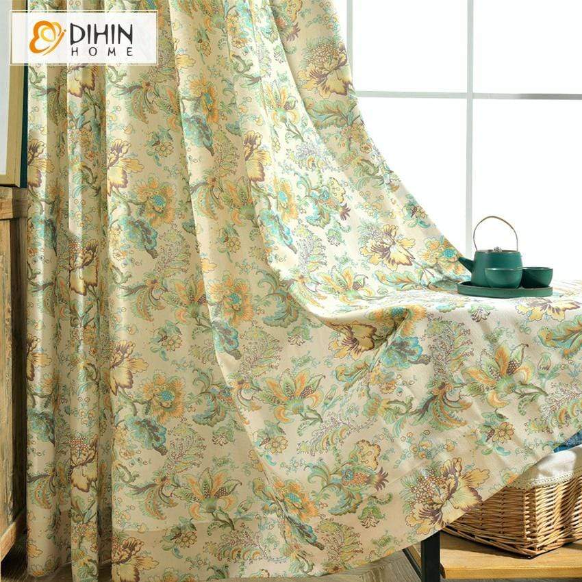 DIHIN HOME Pastoral Yellow Flowers Green Leaves Printed,Blackout Grommet Window Curtain for Living Room ,52x63-inch,1 Panel Roman Shades Curtains Window Blinds custom curtains blackout curtains curtains for living room sheer curtains curtain fabric linen curtains kitchen curtains velvet curtains pinch pleat curtains bay window curtains outdoor curtains pleated curtains floral curtains dining room curtains kitchen valances drapes for bedroom patio curtains nursery curtains grommet curtains