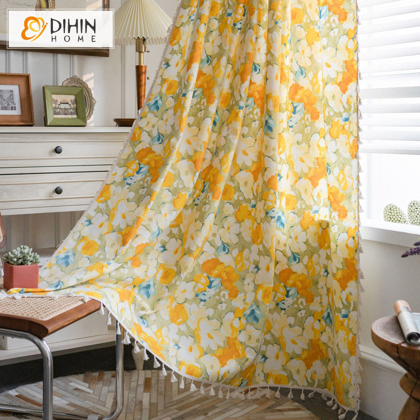 DIHIN HOME Pastoral Yellow Flowers Printed,Blackout Grommet Window Curtain for Living Room ,52x63-inch,1 Panel Roman Shades Curtains Window Blinds custom curtains blackout curtains curtains for living room sheer curtains curtain fabric linen curtains kitchen curtains velvet curtains pinch pleat curtains bay window curtains outdoor curtains pleated curtains floral curtains dining room curtains kitchen valances drapes for bedroom patio curtains nursery curtains grommet curtains