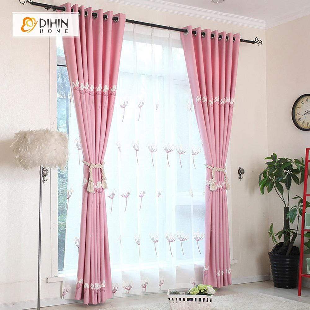 DIHIN HOME Pink Dandelion Embroidered，Blackout Grommet Window Curtain for Living Room ,52x63-inch,1 Panel Roman Shades Curtains Window Blinds custom curtains blackout curtains curtains for living room sheer curtains curtain fabric linen curtains kitchen curtains velvet curtains pinch pleat curtains bay window curtains outdoor curtains pleated curtains floral curtains dining room curtains kitchen valances drapes for bedroom patio curtains nursery curtains grommet curtains