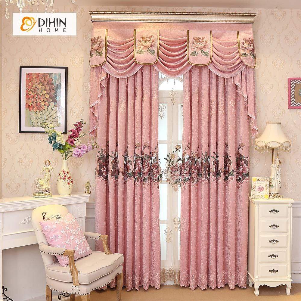 DIHIN HOME Pink Luxury Embroidered Valance ,Blackout Curtains Grommet Window Curtain for Living Room ,52x84-inch,1 Panel Curtains custom curtains blackout curtains curtains for living room curtain fabric linen curtains