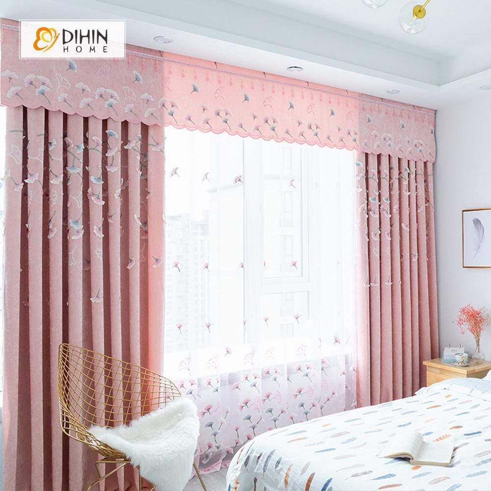 DIHIN HOME Pink Plant Exquisite Luxurious Embroidered Valance ,Blackout Curtains Grommet Window Curtain for Living Room ,52x84-inch,1 Panel Curtains custom curtains blackout curtains curtains for living room curtain fabric linen curtains