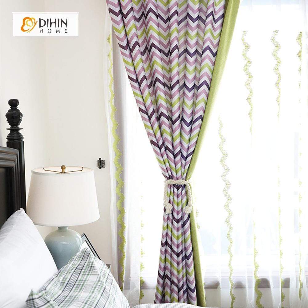 DIHIN HOME Purple and Green Wave Printed，Blackout Grommet Window Curtain for Living Room ,52x63-inch,1 Panel Roman Shades Curtains Window Blinds custom curtains blackout curtains curtains for living room sheer curtains curtain fabric linen curtains kitchen curtains velvet curtains pinch pleat curtains bay window curtains outdoor curtains pleated curtains floral curtains dining room curtains kitchen valances drapes for bedroom patio curtains nursery curtains grommet curtains