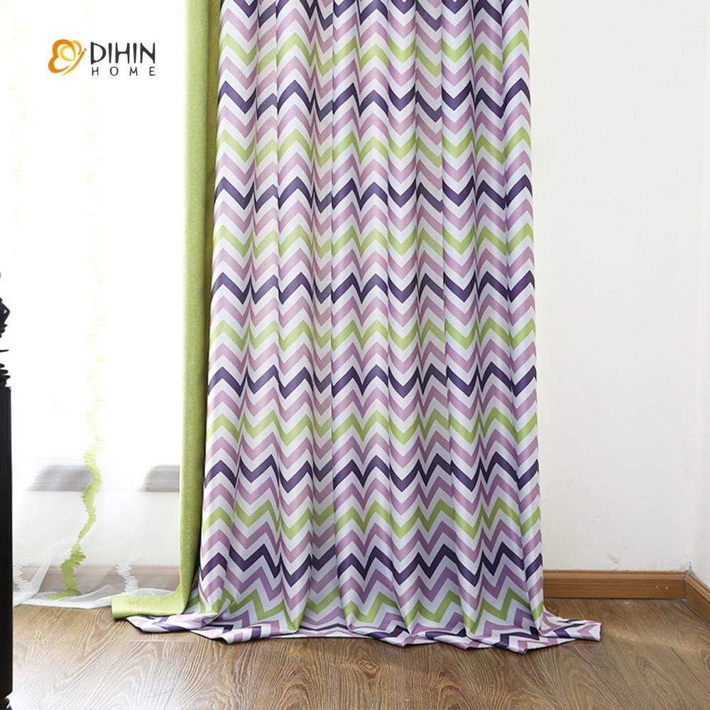 DIHIN HOME Purple and Green Wave Printed，Blackout Grommet Window Curtain for Living Room ,52x63-inch,1 Panel Roman Shades Curtains Window Blinds custom curtains blackout curtains curtains for living room sheer curtains curtain fabric linen curtains kitchen curtains velvet curtains pinch pleat curtains bay window curtains outdoor curtains pleated curtains floral curtains dining room curtains kitchen valances drapes for bedroom patio curtains nursery curtains grommet curtains
