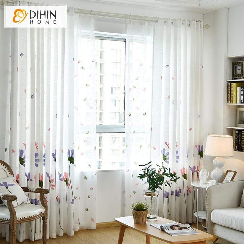 DIHIN HOME Purple and Pink Flowers Embroidered,Blackout Grommet Window Curtain for Living Room ,52x63-inch,1 Panel Roman Shades Curtains Window Blinds custom curtains blackout curtains curtains for living room sheer curtains curtain fabric linen curtains kitchen curtains velvet curtains pinch pleat curtains bay window curtains outdoor curtains pleated curtains floral curtains dining room curtains kitchen valances drapes for bedroom patio curtains nursery curtains grommet curtains
