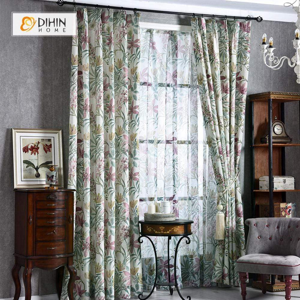 DIHIN HOME Purple Flowers and Leaves Printed，Blackout Grommet Window Curtain for Living Room ,52x63-inch,1 Panel Roman Shades Curtains Window Blinds custom curtains blackout curtains curtains for living room sheer curtains curtain fabric linen curtains kitchen curtains velvet curtains pinch pleat curtains bay window curtains outdoor curtains pleated curtains floral curtains dining room curtains kitchen valances drapes for bedroom patio curtains nursery curtains grommet curtains