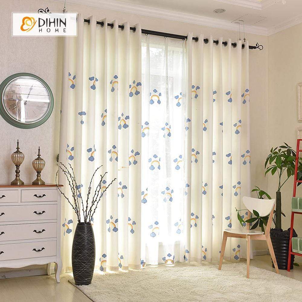 DIHIN HOME Rainbow and Cloud Embroidered，Blackout Grommet Window Curtain for Living Room ,52x63-inch,1 Panel Roman Shades Curtains Window Blinds custom curtains blackout curtains curtains for living room sheer curtains curtain fabric linen curtains kitchen curtains velvet curtains pinch pleat curtains bay window curtains outdoor curtains pleated curtains floral curtains dining room curtains kitchen valances drapes for bedroom patio curtains nursery curtains grommet curtains