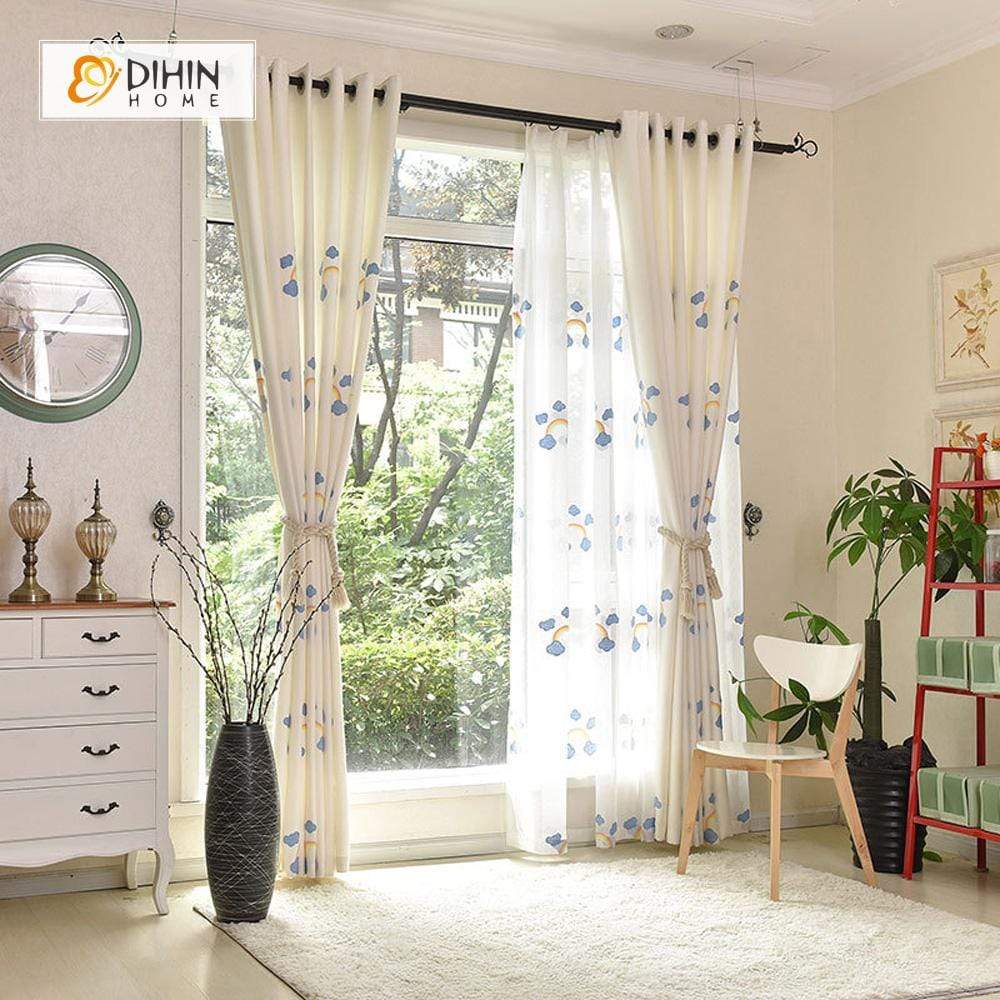DIHIN HOME Rainbow and Cloud Embroidered，Blackout Grommet Window Curtain for Living Room ,52x63-inch,1 Panel Roman Shades Curtains Window Blinds custom curtains blackout curtains curtains for living room sheer curtains curtain fabric linen curtains kitchen curtains velvet curtains pinch pleat curtains bay window curtains outdoor curtains pleated curtains floral curtains dining room curtains kitchen valances drapes for bedroom patio curtains nursery curtains grommet curtains