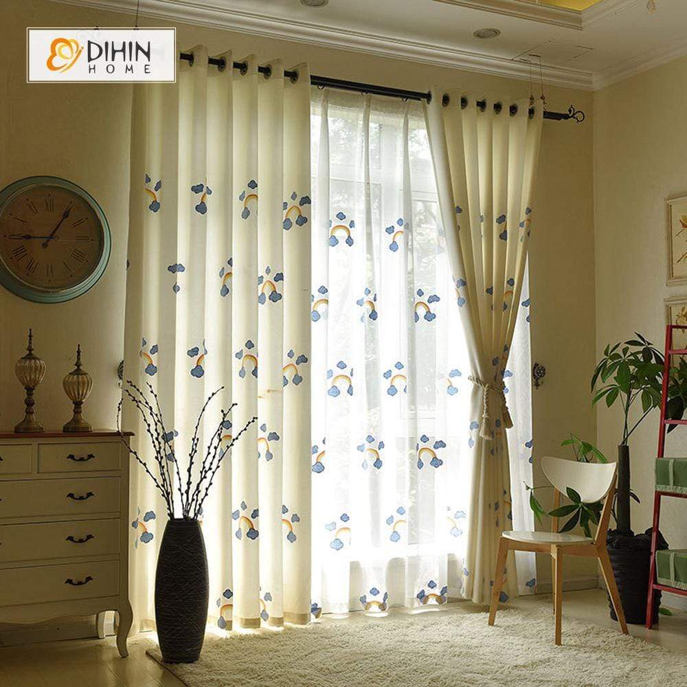 DIHIN HOME Rainbow and Cloud Embroidered，Blackout Grommet Window Curtain for Living Room ,52x63-inch,1 Panel Roman Shades Curtains Window Blinds custom curtains blackout curtains curtains for living room sheer curtains curtain fabric linen curtains kitchen curtains velvet curtains pinch pleat curtains bay window curtains outdoor curtains pleated curtains floral curtains dining room curtains kitchen valances drapes for bedroom patio curtains nursery curtains grommet curtains