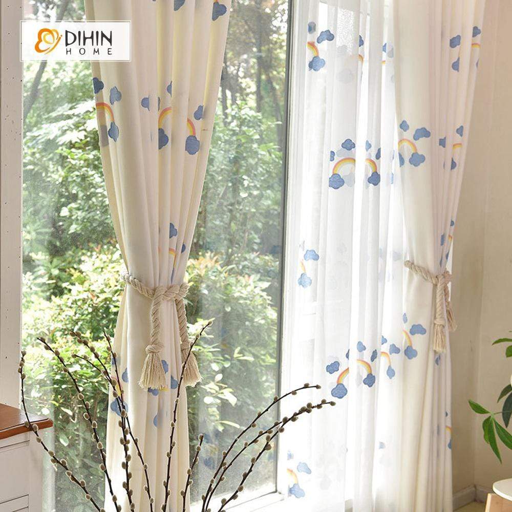 DIHIN HOME Rainbow and Cloud Embroidered，Blackout Grommet Window Curtain for Living Room ,52x63-inch,1 Panel Roman Shades Curtains Window Blinds custom curtains blackout curtains curtains for living room sheer curtains curtain fabric linen curtains kitchen curtains velvet curtains pinch pleat curtains bay window curtains outdoor curtains pleated curtains floral curtains dining room curtains kitchen valances drapes for bedroom patio curtains nursery curtains grommet curtains