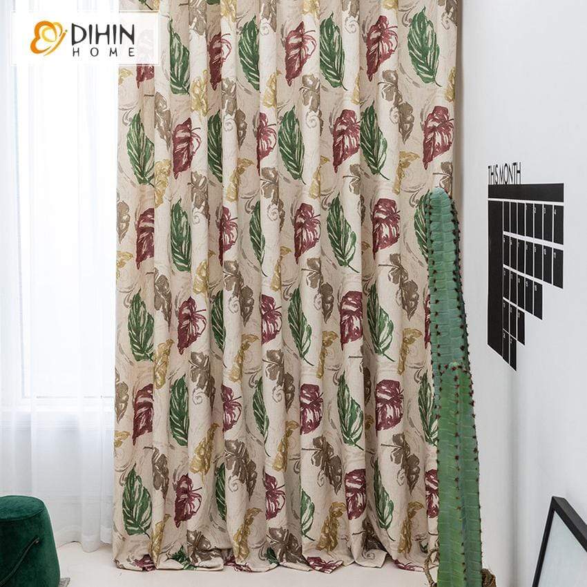 DIHIN HOME Red and Green Leaves Printed,Blackout Grommet Window Curtain for Living Room ,52x63-inch,1 Panel Roman Shades Curtains Window Blinds custom curtains blackout curtains curtains for living room sheer curtains curtain fabric linen curtains kitchen curtains velvet curtains pinch pleat curtains bay window curtains outdoor curtains pleated curtains floral curtains dining room curtains kitchen valances drapes for bedroom patio curtains nursery curtains grommet curtains