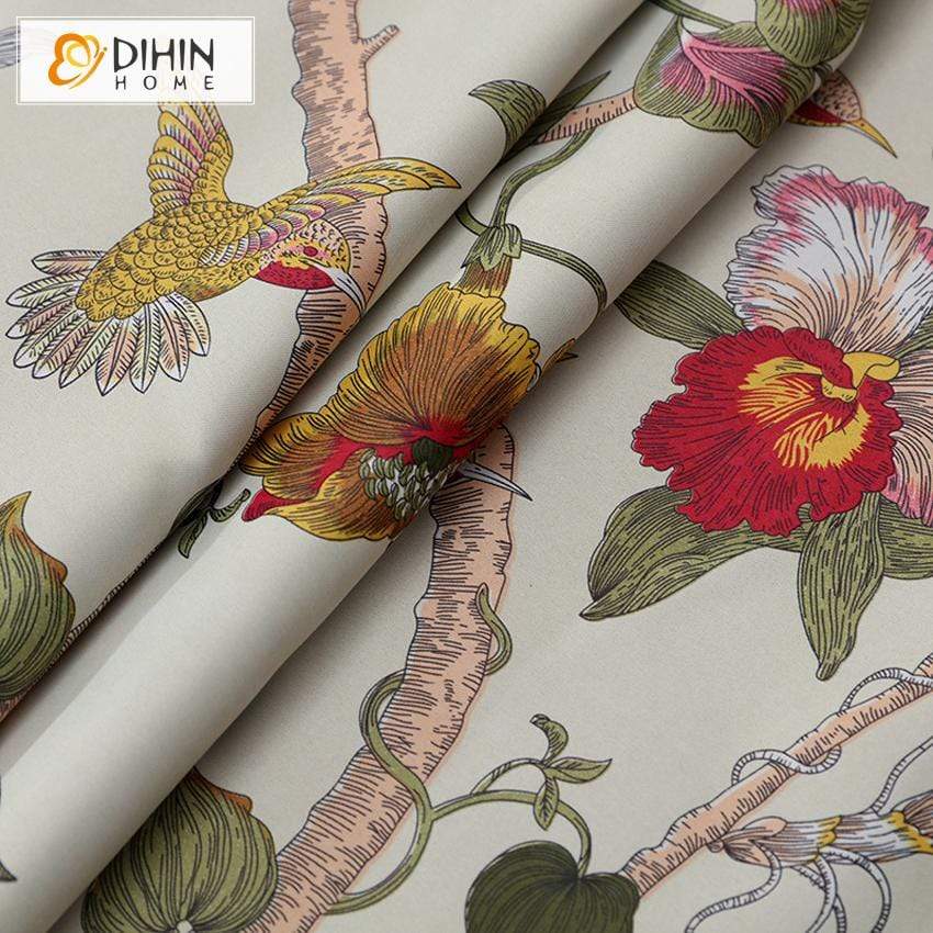 DIHIN HOME Red Flowers Yellow Birds Printed,Blackout Grommet Window Curtain for Living Room ,52x63-inch,1 Panel Roman Shades Curtains Window Blinds custom curtains blackout curtains curtains for living room sheer curtains curtain fabric linen curtains kitchen curtains velvet curtains pinch pleat curtains bay window curtains outdoor curtains pleated curtains floral curtains dining room curtains kitchen valances drapes for bedroom patio curtains nursery curtains grommet curtains