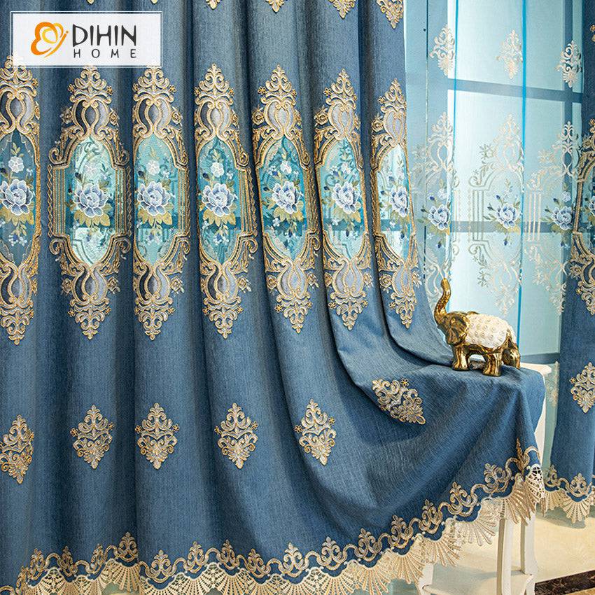 DIHIN HOME Retro Blue European Embroideried Valance,Blackout Curtains Grommet Window Curtain for Living Room ,52x84-inch,1 Panel Roman Shades Curtains Window Blinds custom curtains blackout curtains curtains for living room sheer curtains curtain fabric linen curtains kitchen curtains velvet curtains pinch pleat curtains bay window curtains outdoor curtains pleated curtains floral curtains dining room curtains kitchen valances drapes for bedroom patio curtains nursery curtains grommet curtains
