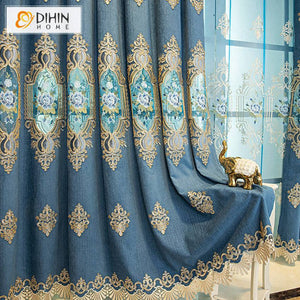 DIHIN HOME Retro Blue European Embroideried Valance,Blackout Curtains Grommet Window Curtain for Living Room ,52x84-inch,1 Panel Roman Shades Curtains Window Blinds custom curtains blackout curtains curtains for living room sheer curtains curtain fabric linen curtains kitchen curtains velvet curtains pinch pleat curtains bay window curtains outdoor curtains pleated curtains floral curtains dining room curtains kitchen valances drapes for bedroom patio curtains nursery curtains grommet curtains