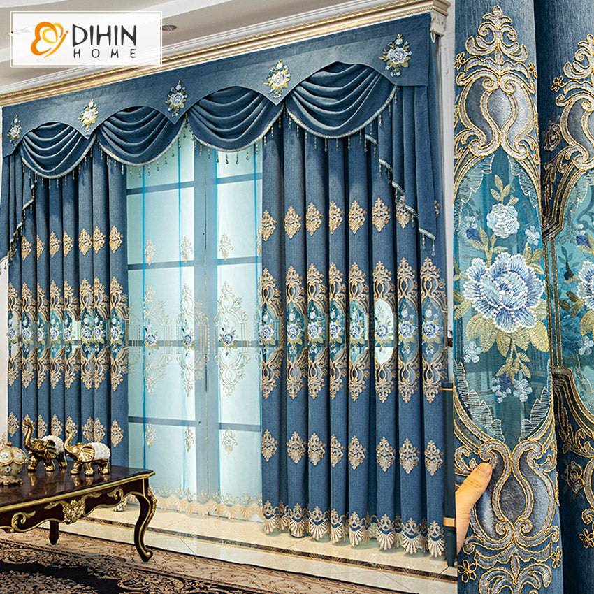 DIHIN HOME Retro Blue European Embroideried Valance,Blackout Curtains Grommet Window Curtain for Living Room ,52x84-inch,1 Panel Roman Shades Curtains Window Blinds custom curtains blackout curtains curtains for living room sheer curtains curtain fabric linen curtains kitchen curtains velvet curtains pinch pleat curtains bay window curtains outdoor curtains pleated curtains floral curtains dining room curtains kitchen valances drapes for bedroom patio curtains nursery curtains grommet curtains