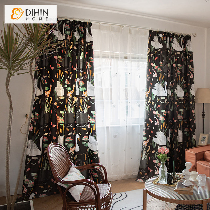 DIHIN HOME Retro Garden Swan Printed Curtains,Blackout Grommet Window Curtain for Living Room ,52x63-inch,1 Panel Roman Shades Curtains Window Blinds custom curtains blackout curtains curtains for living room sheer curtains curtain fabric linen curtains kitchen curtains velvet curtains pinch pleat curtains bay window curtains outdoor curtains pleated curtains floral curtains dining room curtains kitchen valances drapes for bedroom patio curtains nursery curtains grommet curtains