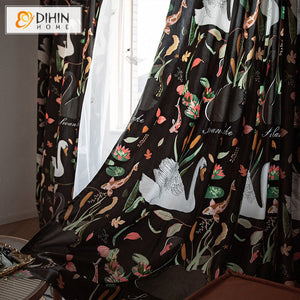 DIHIN HOME Retro Garden Swan Printed Curtains,Blackout Grommet Window Curtain for Living Room ,52x63-inch,1 Panel Roman Shades Curtains Window Blinds custom curtains blackout curtains curtains for living room sheer curtains curtain fabric linen curtains kitchen curtains velvet curtains pinch pleat curtains bay window curtains outdoor curtains pleated curtains floral curtains dining room curtains kitchen valances drapes for bedroom patio curtains nursery curtains grommet curtains