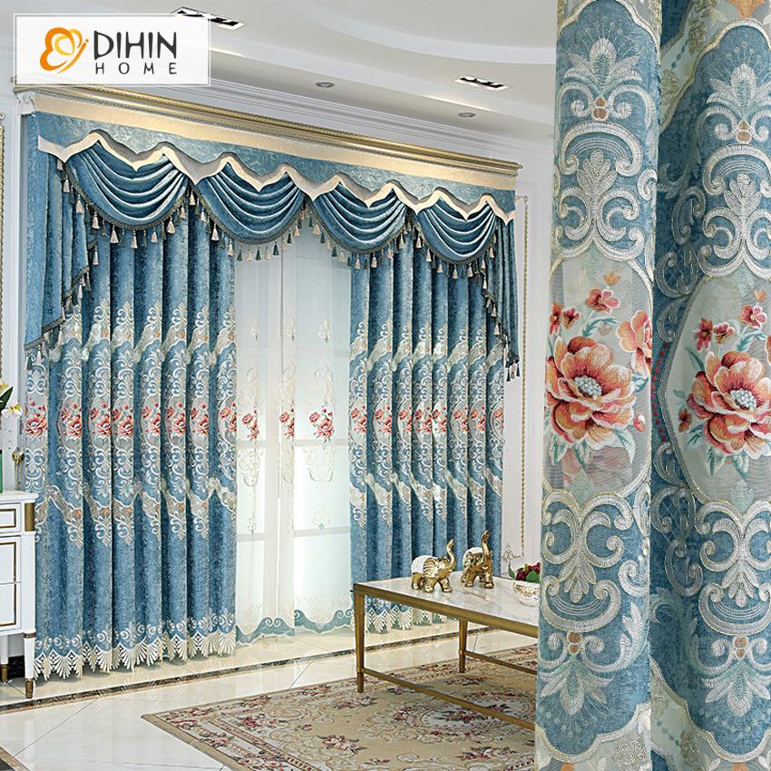 DIHIN HOME Roral Luxury Embroidered Blue Curtain Window Customized Valance ,Blackout Curtains Grommet Window Curtain for Living Room ,52x84-inch,1 Panel Roman Shades Curtains Window Blinds custom curtains blackout curtains curtains for living room sheer curtains curtain fabric linen curtains kitchen curtains velvet curtains pinch pleat curtains bay window curtains outdoor curtains pleated curtains floral curtains dining room curtains kitchen valances drapes for bedroom patio curtains nursery curtains gromme