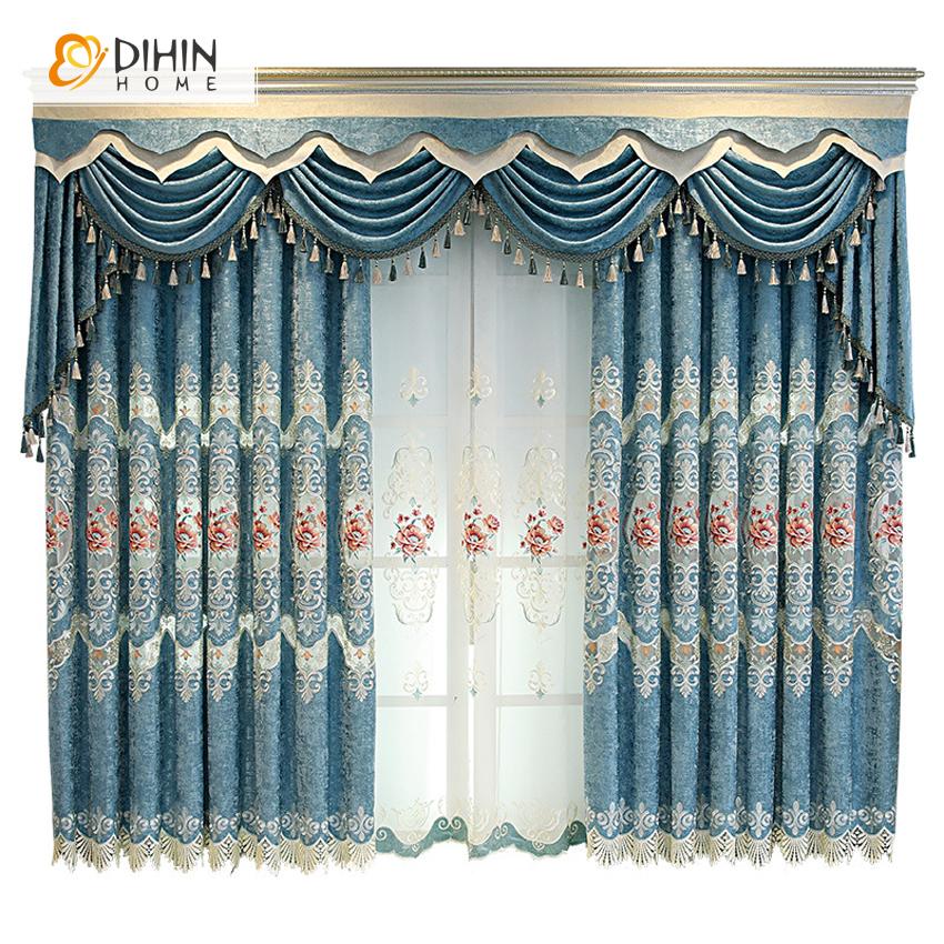 DIHIN HOME Roral Luxury Embroidered Blue Curtain Window Customized Valance ,Blackout Curtains Grommet Window Curtain for Living Room ,52x84-inch,1 Panel Roman Shades Curtains Window Blinds custom curtains blackout curtains curtains for living room sheer curtains curtain fabric linen curtains kitchen curtains velvet curtains pinch pleat curtains bay window curtains outdoor curtains pleated curtains floral curtains dining room curtains kitchen valances drapes for bedroom patio curtains nursery curtains gromme