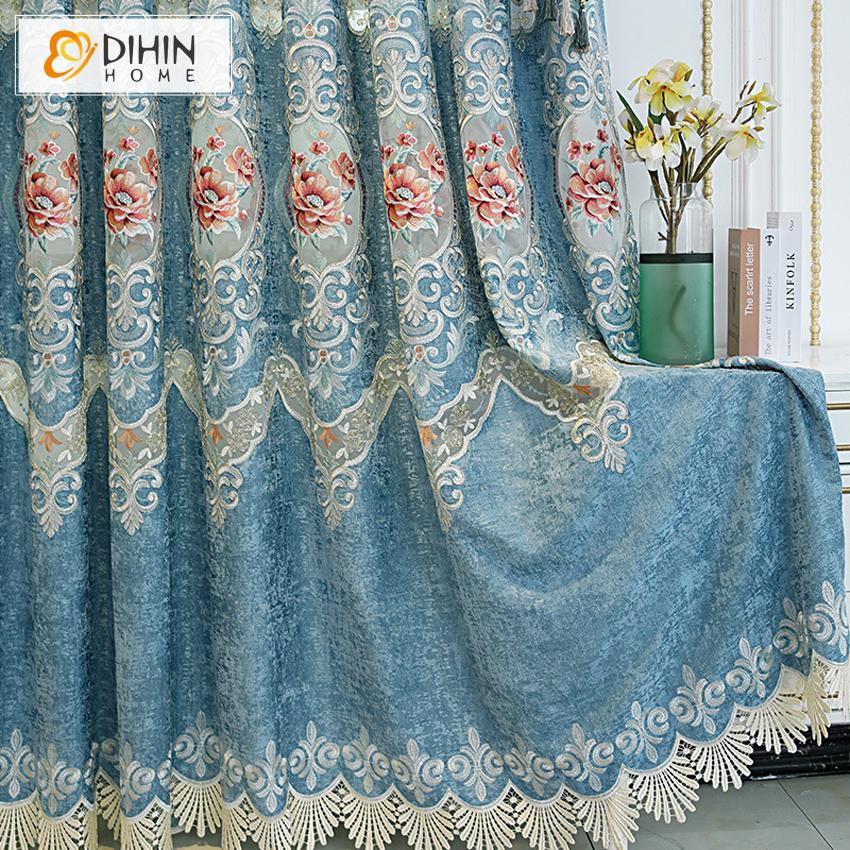 DIHIN HOME Roral Luxury Embroidered Blue Curtain Window Customized Valance ,Blackout Curtains Grommet Window Curtain for Living Room ,52x84-inch,1 Panel Roman Shades Curtains Window Blinds custom curtains blackout curtains curtains for living room sheer curtains curtain fabric linen curtains kitchen curtains velvet curtains pinch pleat curtains bay window curtains outdoor curtains pleated curtains floral curtains dining room curtains kitchen valances drapes for bedroom patio curtains nursery curtains gromme