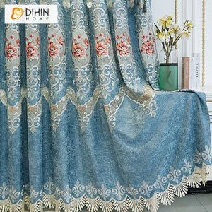 DIHIN HOME Roral Luxury Embroidered Blue Curtain Window Customized Valance ,Blackout Curtains Grommet Window Curtain for Living Room ,52x84-inch,1 Panel Roman Shades Curtains Window Blinds custom curtains blackout curtains curtains for living room sheer curtains curtain fabric linen curtains kitchen curtains velvet curtains pinch pleat curtains bay window curtains outdoor curtains pleated curtains floral curtains dining room curtains kitchen valances drapes for bedroom patio curtains nursery curtains gromme