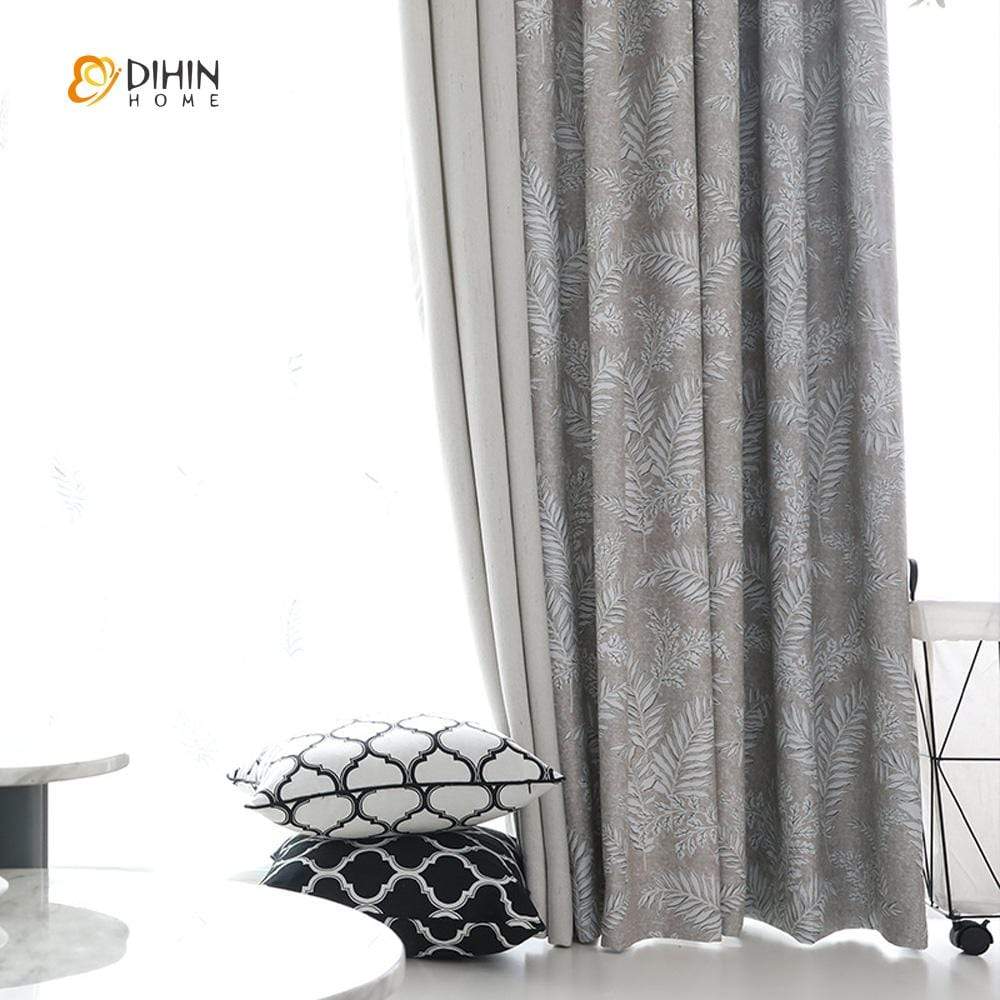 DIHIN HOME Silver Intensive Leaves Printed，Blackout Grommet Window Curtain for Living Room ,52x63-inch,1 Panel Roman Shades Curtains Window Blinds custom curtains blackout curtains curtains for living room sheer curtains curtain fabric linen curtains kitchen curtains velvet curtains pinch pleat curtains bay window curtains outdoor curtains pleated curtains floral curtains dining room curtains kitchen valances drapes for bedroom patio curtains nursery curtains grommet curtains