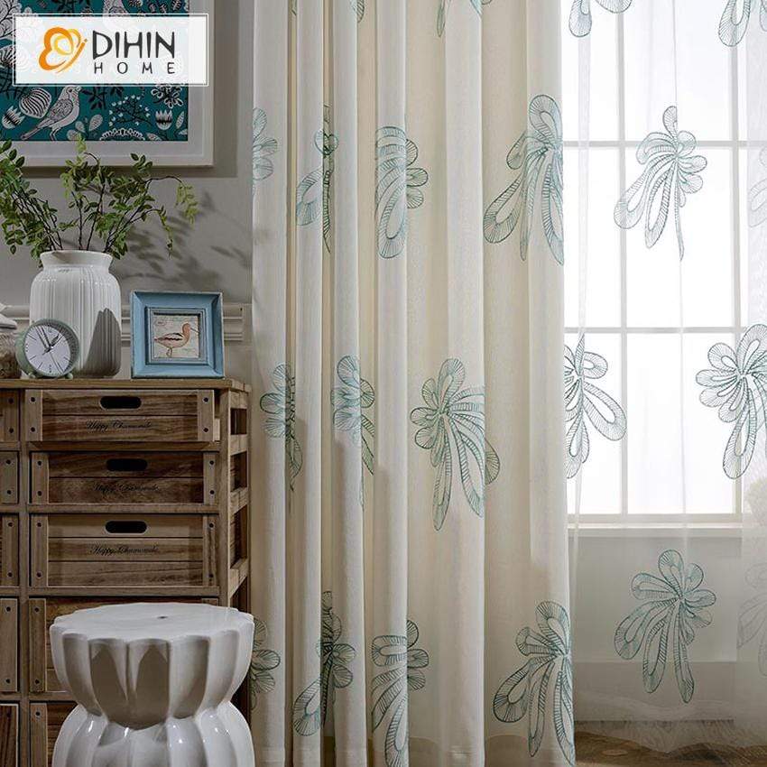 DIHIN HOME Simple Blue Leaves Embroidered,Blackout Grommet Window Curtain for Living Room ,52x63-inch,1 Panel Roman Shades Curtains Window Blinds custom curtains blackout curtains curtains for living room sheer curtains curtain fabric linen curtains kitchen curtains velvet curtains pinch pleat curtains bay window curtains outdoor curtains pleated curtains floral curtains dining room curtains kitchen valances drapes for bedroom patio curtains nursery curtains grommet curtains