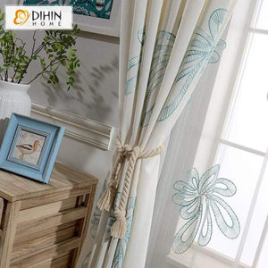 DIHIN HOME Simple Blue Leaves Embroidered,Blackout Grommet Window Curtain for Living Room ,52x63-inch,1 Panel Roman Shades Curtains Window Blinds custom curtains blackout curtains curtains for living room sheer curtains curtain fabric linen curtains kitchen curtains velvet curtains pinch pleat curtains bay window curtains outdoor curtains pleated curtains floral curtains dining room curtains kitchen valances drapes for bedroom patio curtains nursery curtains grommet curtains